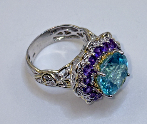 VINTAGE STERLING SILVER RING WITH AQUAMARINE AND AMETHYST'S - SIZE8US - B/OFFER - Picture 6 of 12