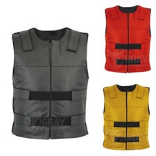 Men  s Tactical Leather Motorcycle Vest Bulletproof Style Biker Riding Club Gear