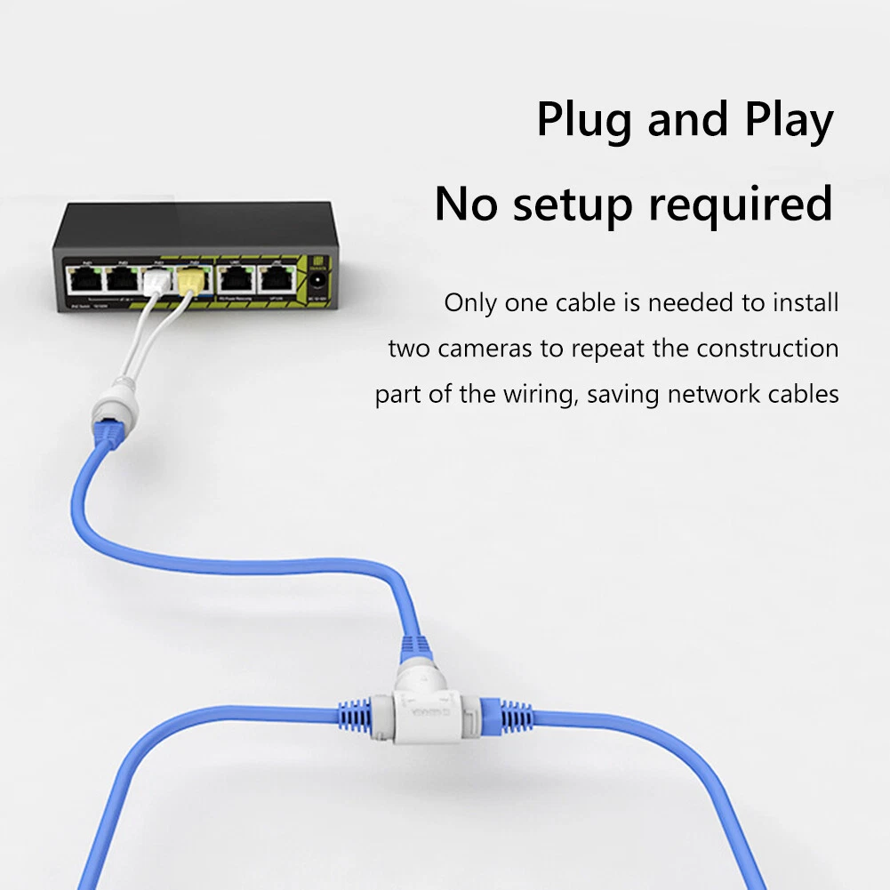 POE Camera Cable Connector Three-way RJ45 2-in-1 Splitter for IP