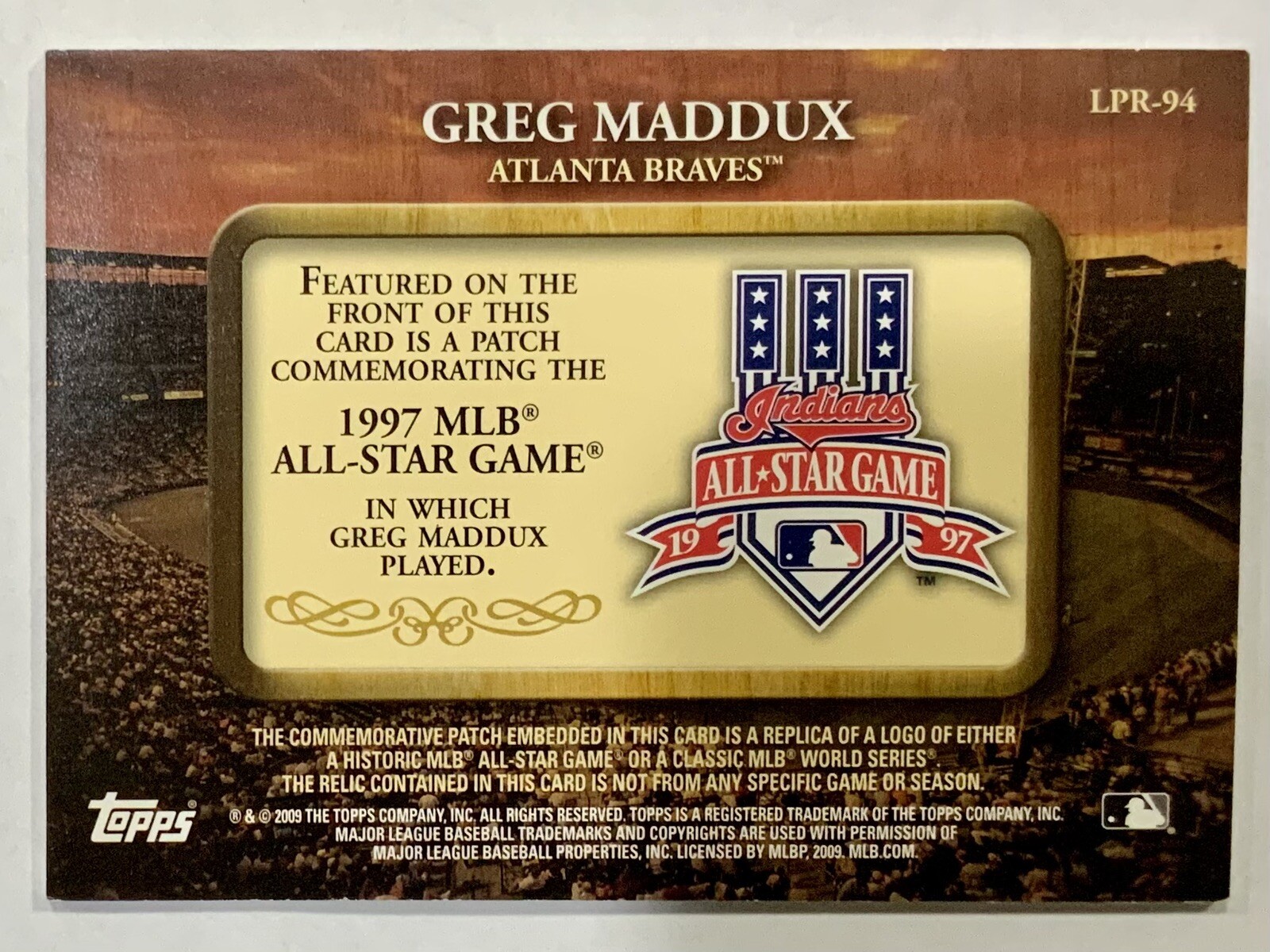 2009 Topps Greg Maddux 1999 MLB All Star Game Commemorative Patch Card ...