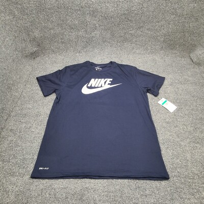 #ad Nike Shirt Mens Extra Large Navy Blue Gray Futura Logo DriFit Lightweight Tee XL $24.99