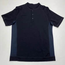 Showers Pass Cycling Henley Shirt Mens L Black Wool Bamboo Short Sleeve Button