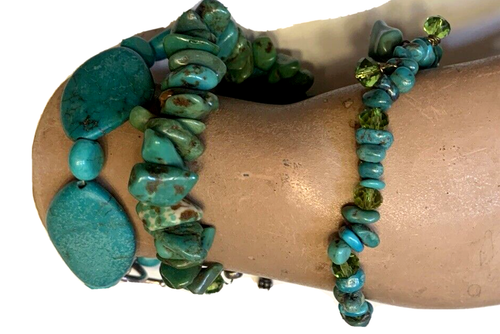 3 pc lot Turquoise charm bracelets Hippy Bohemian style - Picture 10 of 10