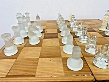 Wooden Handmade Chess Board Game Folding Box with Glass Pieces 15" x16" x3"