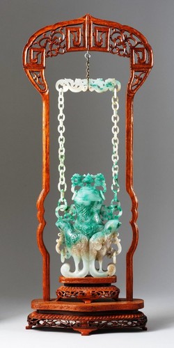Jade066 Antique Estate Chinese green and white jade covered vase, 20 Century