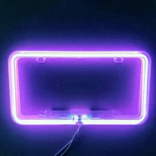 12V Universal Purple Car SUV Neon License Plate Frame Front Rear Tag Cover