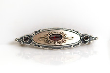 Tracht Antik Vintage Metall Granat Sternschliff Floral Brosche, L: 4,6cm x 1,3cm