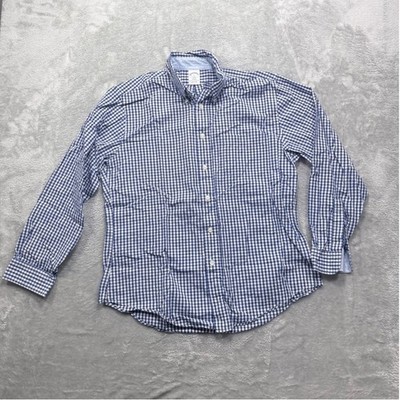 Brooks Brothers Mens L Regent Cotton Long Sleeve Button Down Blue Gingham