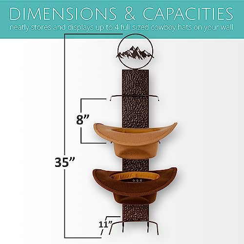 Rustic Metal Cowboy Hat Rack for 4 hats | Western Hat Rack for Cowboy Hats | - Foto 4 di 7