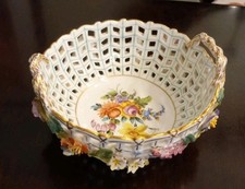 Antique Carl Thieme Dresden Saxony 5.5" BOWL Reticulated Floral BEAUTIFUL 
