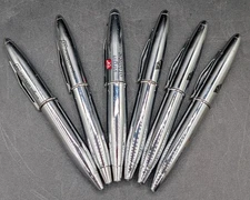 Set 6 Virgin Atlantic Airline Upper Class Chrome Bullet Pens, Vintage, Dry Ink