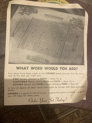 HTF! COMPLETE Vintage 1948 1953 SCRABBLE Board Game w/ EXTRAS SELCHOW & RIGHTER - Picture 11 of 14