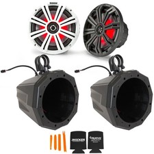 Kicker 45KM84L 8" RGB LED Marine Speakers with SSV US2-C8 Universal Mounts