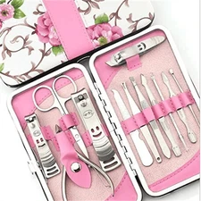 12PCS Professional Manicure Stainless Steel Nail Care Kit Travel Grooming Set