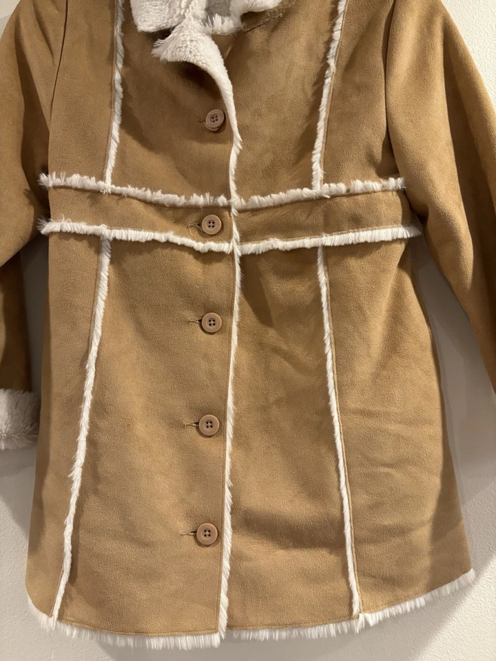 GYMBOREE Girls Soft Tan  Faux Fur Lined Trim Coat SZ M 7-8 - Image 3 of 4