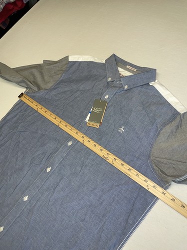 Men’s Original Penguin Heritage Slim Fit Button Shirt XL NWT Colorblock Chambray - Picture 2 of 15