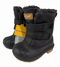 Cat Jack Boys Denver Snow Boots Black Faux Fur Hook Loop Insulated Sz:6 New