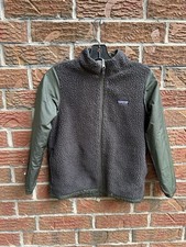 Patagonia Jacket Youth 8/10 Gray Reversible Sherpa Fleece Lined Zip 4-1 Everyday