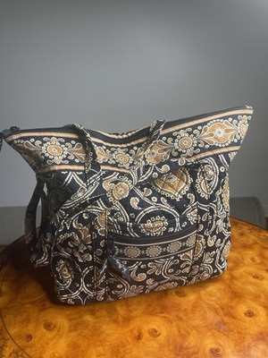 Vera Bradley Women s Black & Brown Paisley Tote Bag, Zip, Detachable Strap