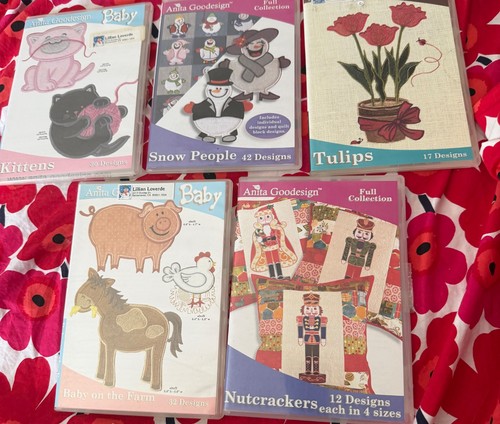 Lot 5 Anita Goodesign Embroidery Design CDs nutcracker farm cat snowman tulip