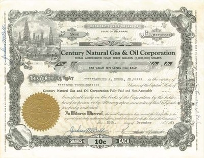 Century Natural Gas and Oil Corporation - Stock Certificate - Oil Stocks and B