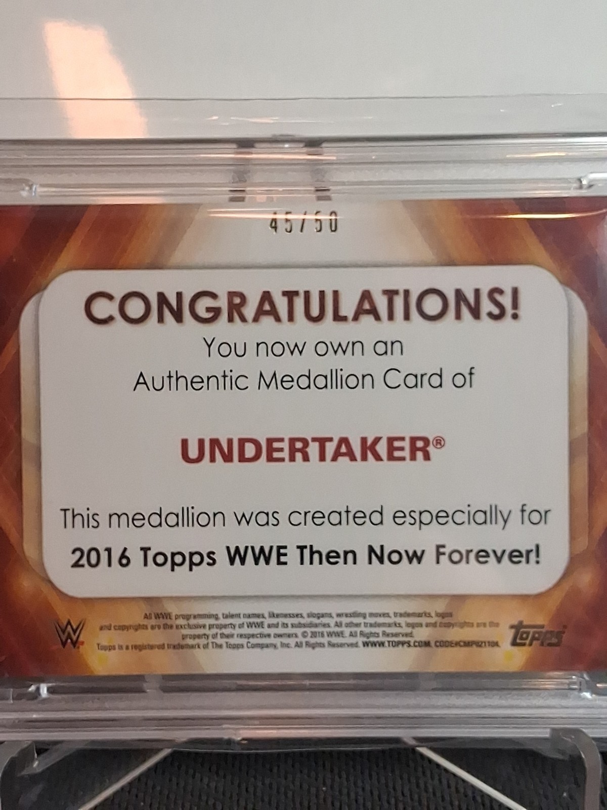 5550 Undertaker 2016 Topps WWE Then Now Forever Bronze Mask Medallion /50 PSA 9 view 2