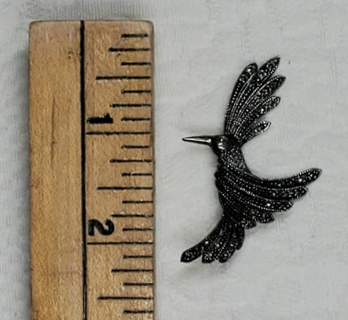 Vintage Sterling Silver & Marcasite Humming Bird Brooch - Picture 5 of 5