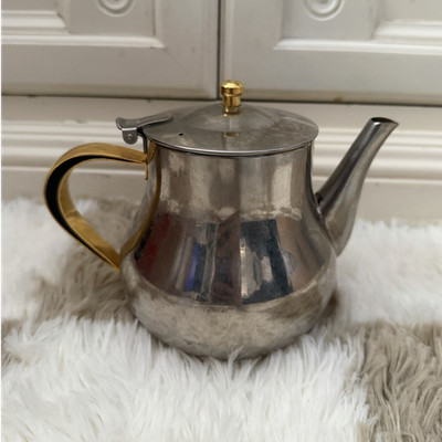 CulinArt Stainless Steel Tea Pot Shiny Silver/Gold Handle, Lid Included, 1 Cup