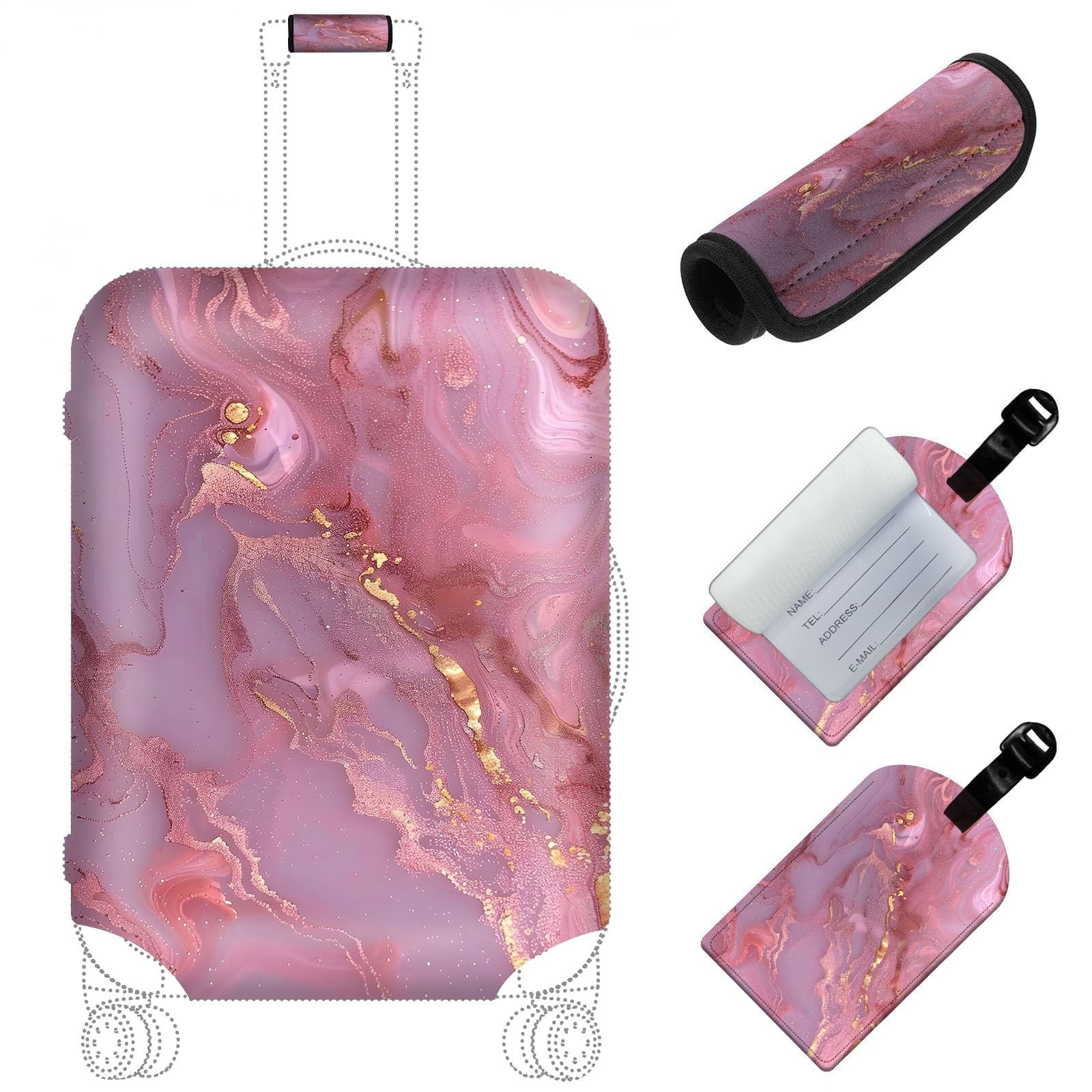 Cover,pink Gilt Marbletheme Suitcase Cover Accessory Kit, Lu