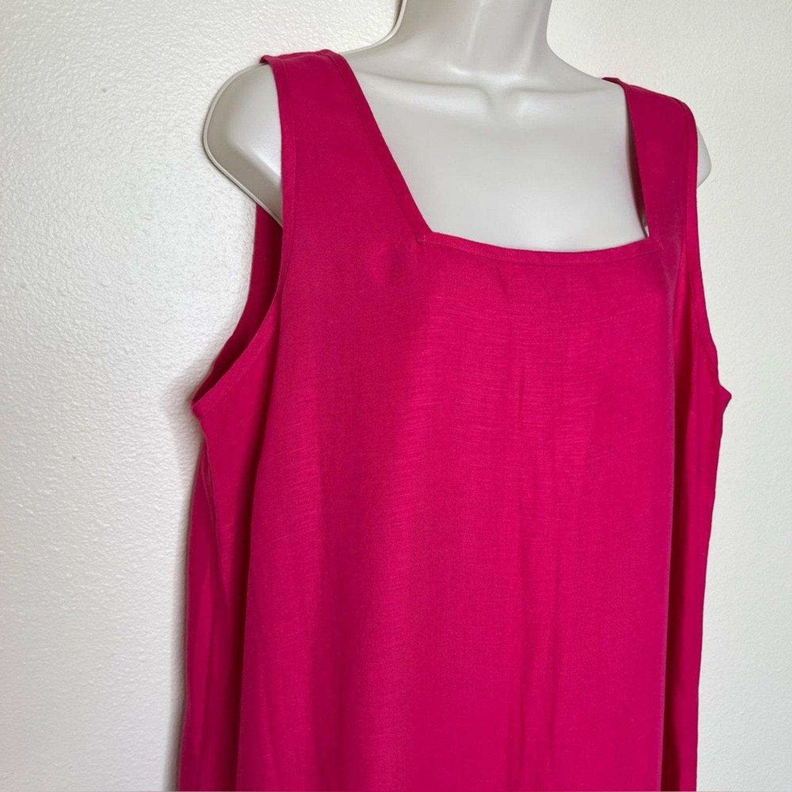 Avenue Pink Linen Rayon Maxi Shift Dress Square Neck Sleeveless Women Size 18