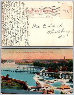 #ad Birds Eye View Up The River Sioux Falls SD Postcard $4.87