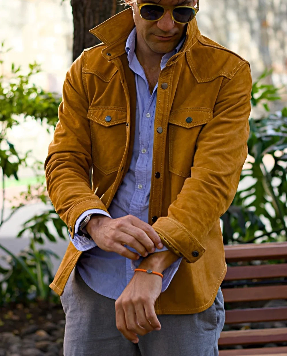 Men's Trucker Genuine Suede Leather Jacket Vintage Classic Denim Style Tan Coat
