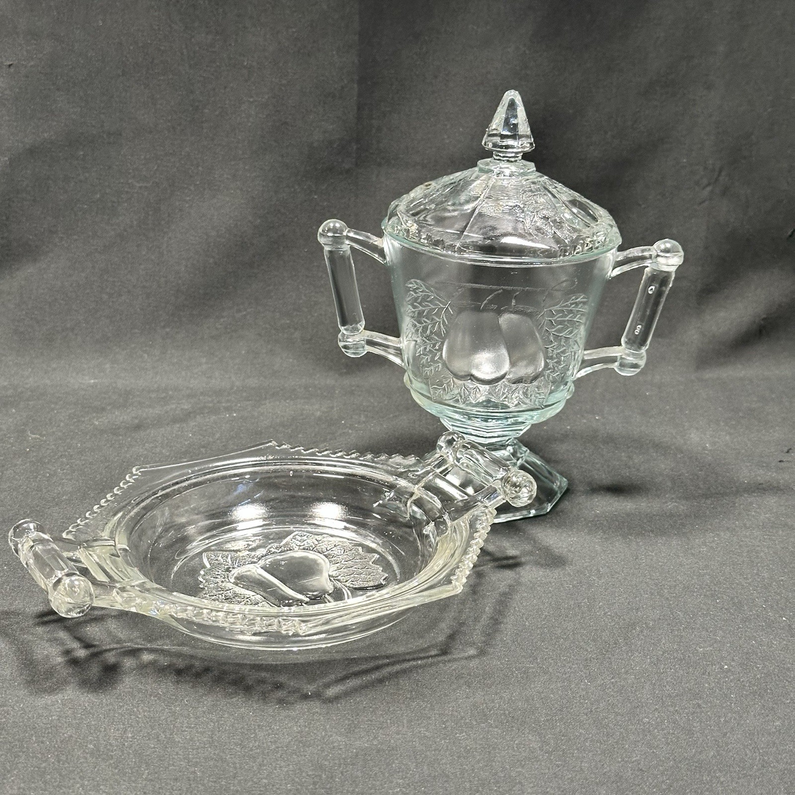 Vintage Clear Jeanette Glass "Baltimore Pear" Sugar and Butter Dish No Dome