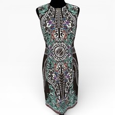 Versace Collection Graphic Sheath Dress Size 10 IT 46 Brown Teal Medusa Luxury