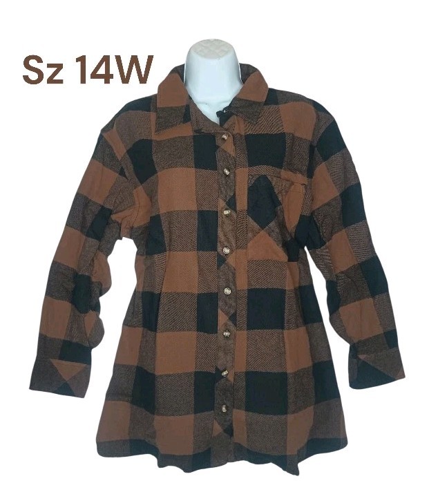 Women's Terra & Sky Women's Plus Size Oversized Button 100% Cotton Flannel Shirt