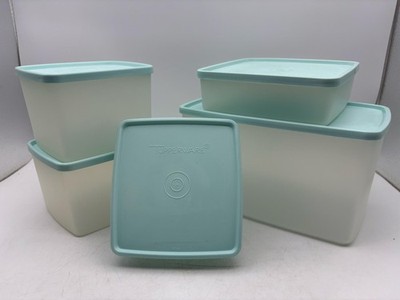Tupperware Mint Teal Freezer Storage Container Set 5 Piece Stackable 714-3