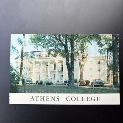 Athens College Alabama Founders Hall FABVINTY BARGAIN POSTCARD chrome old cars