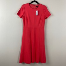 Ann Taylor Ponte Fit & Flare Midi Dress Size 8P Coral Pink Short Sleeve