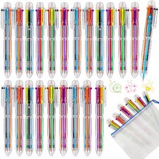 24 Pack Multicolor Ballpoint Pens,0.5mm 6-in-1 Retractable Ballpoint Pens,6 C...