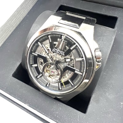 Bulova 98A179 Orologio Automatico Uomo Quadrante Scheletro - Cassa 46mm Acciaio Nero, Cinturino In Acciaio, Vetro Zaffiro, Impermeabile 10 Bar