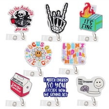 8Pcs Funny Badge Reel, Cute Nurse Badge Reel Retractable ID Clip Accessory fo...