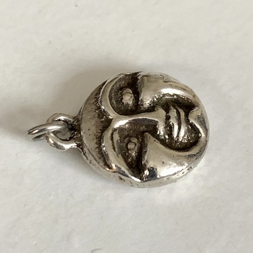 Solid Silver Moon Face Charm Pendant Man In The Moon Round Vintage 925 Sterling - Picture 5 of 10