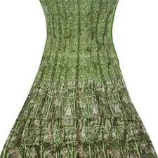 Namaste Vintage Green Sarees 100 Pure Silk Printed Indian Sari 5YD Craft Fabric