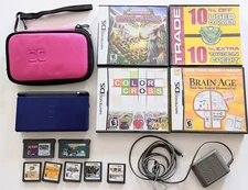Nintendo DS Lite Cobalt Blue Bundle Charger, Carry Case, 7 Games, Working 