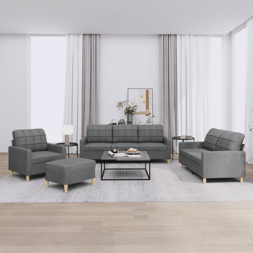 VidaXL Set di Divani 4 pz con Cuscini Grigio Scuro in Tessuto