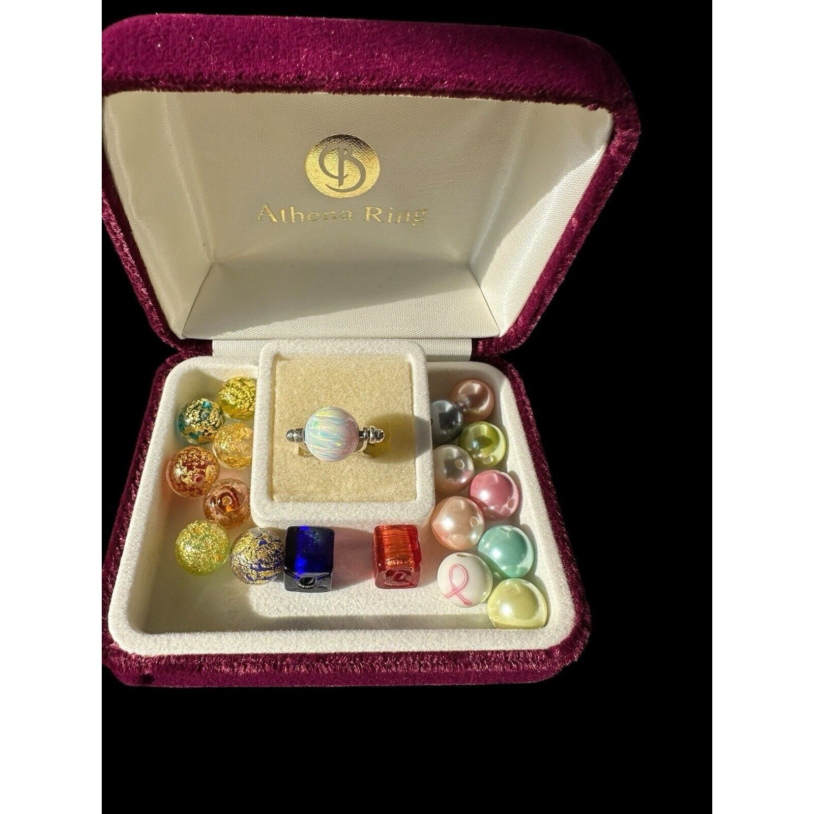 New Sterling Interchangeable Bead Ring With 18 -12 mm Beads Genuine Opal Sz. 6