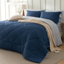 Comforter Set - 7 Pieces Reversible Navy Bedding Size Bed Set Queen 03 - Navy