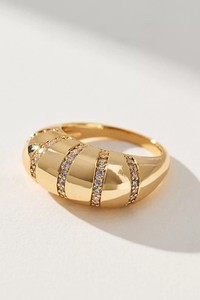 Authentic Anthropologie Pave Cocktail Ring 14k Gold Plated Size 7 Cubic Zirconia Statement