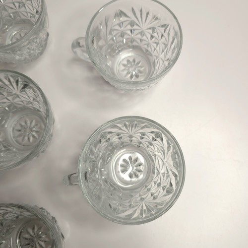 Anchor Hocking Arlington Clear Glass Punch Bowl Cups Set Of 7 Diamond Vintage - Picture 3 of 7