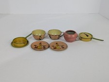 Vintage Ohio Art Tin Litho 1937 Disney Snow White Dwarfs Mini Tea Set Kitchen